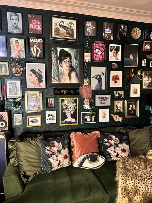 One of the walls in Verity Jones' home dominated by pictures 
