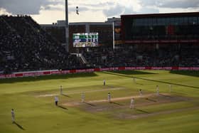 England's Jack Leach bowls to Australia's captain Tim Paine during the fourth day of the fourth Ashes cricket Test match between England and Australia at Old Trafford in Manchester, north-west England on September 7, 2019. (Photo by Oli SCARFF / AFP) / RESTRICTED TO EDITORIAL USE. NO ASSOCIATION WITH DIRECT COMPETITOR OF SPONSOR, PARTNER, OR SUPPLIER OF THE ECB (Photo credit should read OLI SCARFF/AFP via Getty Images)