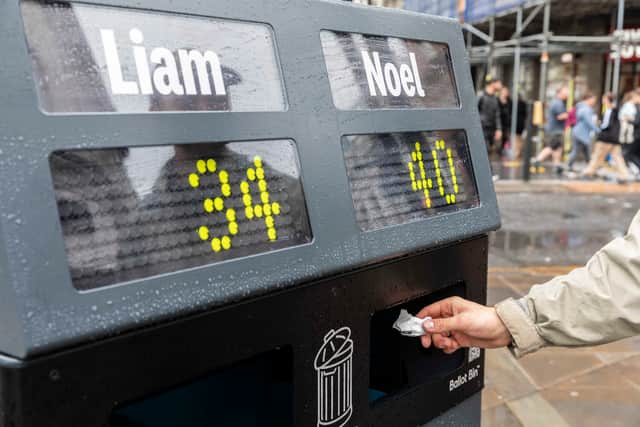 The new Big Ballot Bins in Manchester city centre. Photo: Lee McLean/SWNS