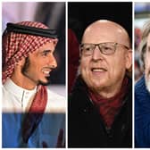 L to R: Sheikh Jassim bin Hamad Al Thani, Avram Glazer, Sir Jim Ratcliffe (Getty) 