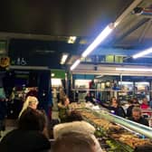 Inside Ashton Market Hall. 
