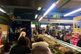 Inside Ashton Market Hall. 