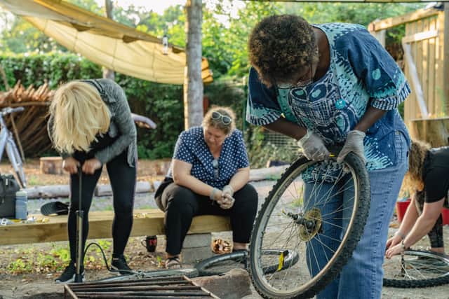 Women can learn bike maintenance at the workshop