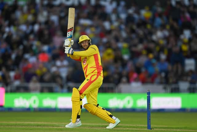 Joe Root of Trent Rockets bats during The Hundred match between Trent Rockets Men and Manchester Originals Men at Trent Bridge on August 17, 2023 in Nottingham, England. (Photo by Gareth Copley/Getty Images)