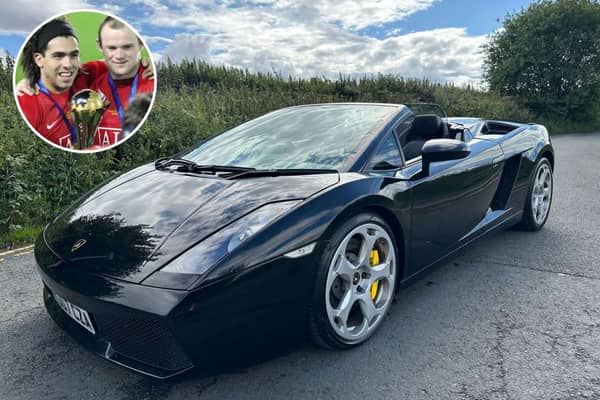 A Lamborghini once owned by Man Utd's Wayne Rooney and driven by Carlos Tevez is to go up for auction