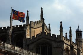The flag of Eton College flies above Upper School and College Chapel on May 21, 2008 in Eton, England. 