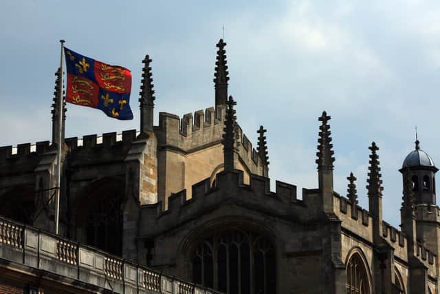 The flag of Eton College flies above Upper School and College Chapel on May 21, 2008 in Eton, England.