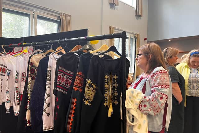 Ukrainians in Manchester celebrate their country’s Independence Day at the Dnipro cultural centre in Cheetham Hill on August 24, 2023. Traditional blouses, called “vyshyvanky”, were on sale. 