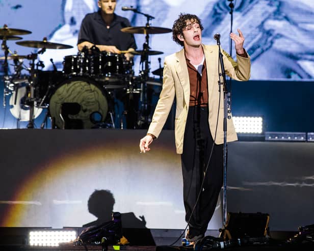 Matthew Healy of The 1975 performs live on stage during day two of Lollapalooza Brazil at Autodromo de Interlagos on March 25, 2023 in Sao Paulo, Brazil. (Photo by Mauricio Santana/Getty Images)