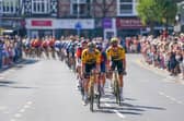 The Peloton Lead by Wout van Aert, Edoardo Affini, Steven Kruijswijk, Olav Kooij, Jos van Emden, Nathan van Hooydonck of Team Jumbo Visma (Photo: Zac Williams/SWpix.com)