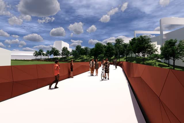 What the new walking and cycling bridge and rooftop park in Stockport will look like 