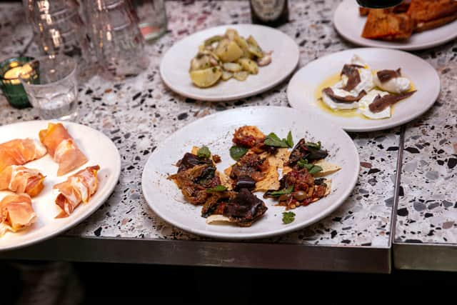 Some of the small plates in offer at Menabrea’s free Apericena night in Manchester. Credit: Menabrea