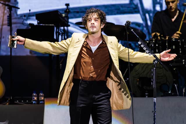 Matthew Healy of The 1975 performs live on stage during day two of Lollapalooza Brazil at Autodromo de Interlagos on March 25, 2023 in Sao Paulo, Brazil. (Photo by Mauricio Santana/Getty Images)