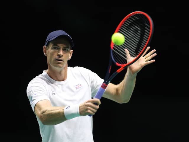 Andy Murray of Great Britain during day one of the 2023 Davis Cup finals group stage match at Manchester at AO Arena on September 12, 2023 in Manchester, England. (Photo by Nathan Stirk/Getty Images for LTA)