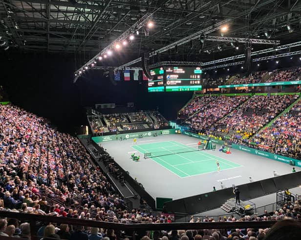 A packed out AO Arena watches Great Britain in action in the Davis Cup