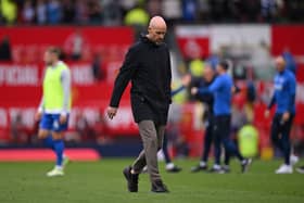 Erik ten Hag, Manager of Manchester United, looks dejected following defeat after the Premier League match between Manchester United and Brighton & Hove Albion at Old Trafford on September 16, 2023 in Manchester, England. (Photo by Michael Regan/Getty Images)