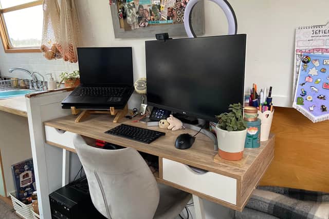 A workspace on Amy and Wes’ boat.