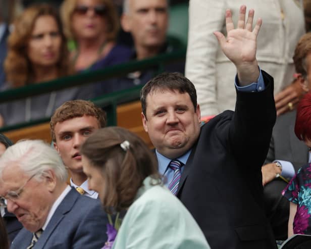 Peter Kay watch on as Serena Williams of The United States and Angelique Kerber of Germany play in the Ladies Singles Final match on day twelve of the Wimbledon Lawn Tennis Championships at the All England Lawn Tennis and Croquet Club on July 9, 2016 in London, England. (Photo by Adam Davy/Press Association/Pool/Getty Images)