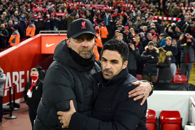 Liverpool manager Jurgen Klopp and Arsenal boss Mikel Arteta.