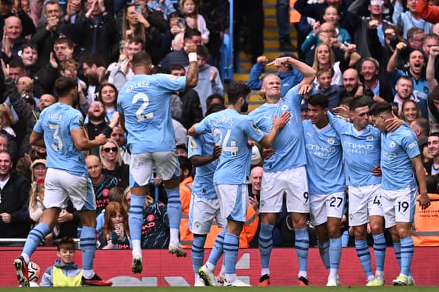 Erling Haaland celebrates scoring Man City's second goal in their 2-0 win against Nottingham Forest 