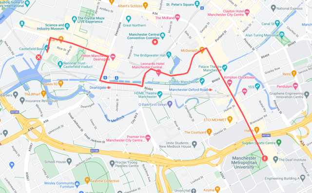 The route of the Conservative Party Conference protest in Manchester