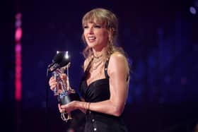Taylor Swift accepts the Best Pop award for "Anti-Hero" onstage during the 2023 MTV Video Music Awards at Prudential Center on September 12, 2023 in Newark, New Jersey. (Photo by Mike Coppola/Getty Images for MTV)