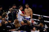 Jordan Thompson after being stopped by Jai Opetaia at Wembley Arena 