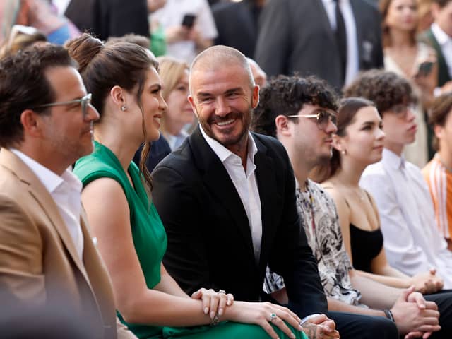 Nadia Ferreira, David Beckham, Cristian Marcus Muñiz, Kylie Jane Marco, Ryan Adrian Muñiz, and Cruz Beckham attend the Hollywood Walk of Fame Star Ceremony for Marc Anthony on September 07, 2023 in Hollywood, California. (Photo by Emma McIntyre/Getty Images)