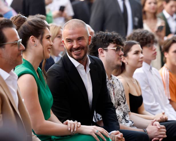 Nadia Ferreira, David Beckham, Cristian Marcus Muñiz, Kylie Jane Marco, Ryan Adrian Muñiz, and Cruz Beckham attend the Hollywood Walk of Fame Star Ceremony for Marc Anthony on September 07, 2023 in Hollywood, California. (Photo by Emma McIntyre/Getty Images)