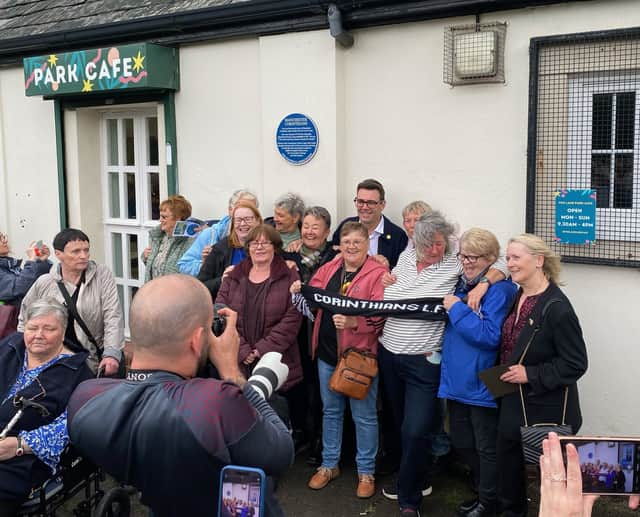 Mayor of Greater Manchester Andy Burnham with former Manchester Corinthians Ladies players at the plaque unveiling (Photo: Mayor of Greater Manchester) 