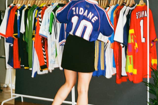 Manchester’s new vintage football shirt shop Stunner, owned by Ukrainians Serge and Polina.