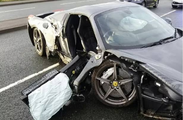 The state of the Ferrari after its crash on Beaumont Road 