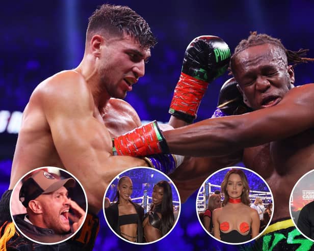 The stars were out for Tommy Fury's narrow win against KSI on Saturday night 