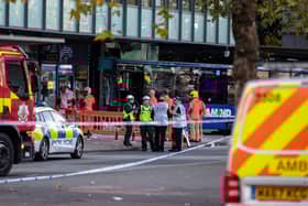 The scene in Piccadilly Gardens earlier this afternoon