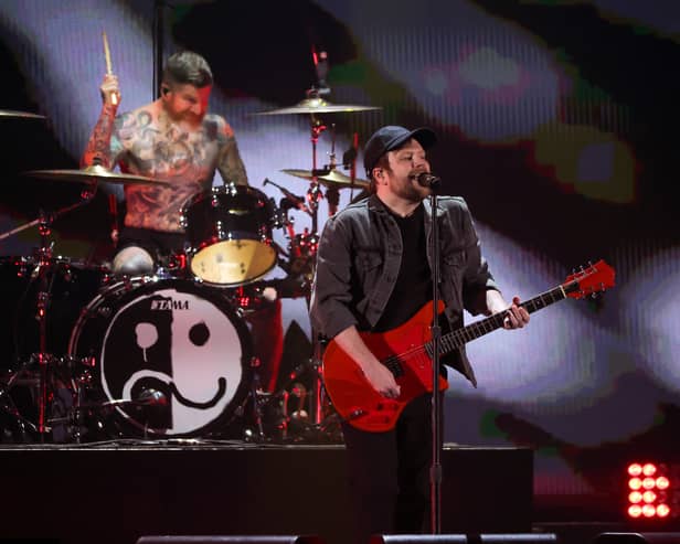 Andy Hurley (L) and Patrick Stump of Fall Out Boy perform during at the 2023 iHeartRadio Music Festival at T-Mobile Arena on September 23, 2023 in Las Vegas, Nevada. (Photo by Ethan Miller/Getty Images)