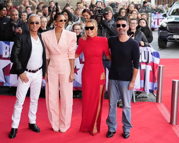 Britain's Got Talent Judges (L-R) Bruno Tonioli, Alesha Dixon, Amanda Holden and Simon Cowell pose during the "Britain's Got Talent" Photocall at The Lowry on February 08, 2023 in Manchester, England. (Photo by Dominic Lipinski/Getty Images)