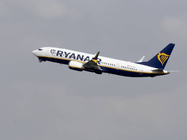 A Ryanair airplane takes off (Photo by HATIM KAGHAT/Belga/AFP via Getty Images)