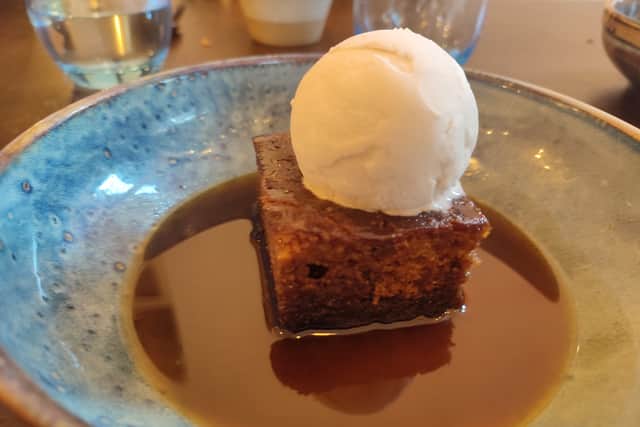 The sticky toffee pudding on offer at Greens 
