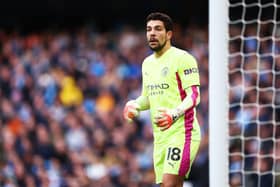 Stefan Ortega of Manchester City during the Premier League match between Manchester City and Brighton & Hove Albion at Etihad Stadium on October 21, 2023 in Manchester, England. (Photo by Naomi Baker/Getty Images)