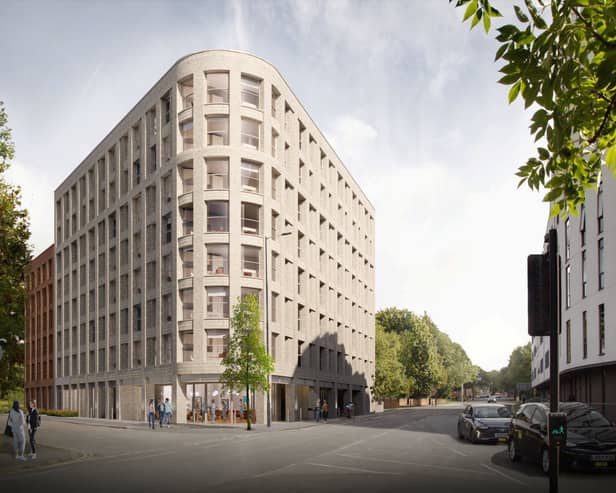 CGI view of proposed new student accommodation block as seen from Upper Brook Street, Manchester