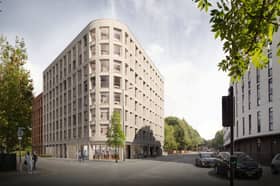 CGI view of proposed new student accommodation block as seen from Upper Brook Street, Manchester