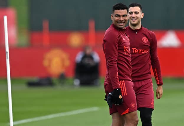 Casemiro and Tyrell Malacia were seen in Manchester United training on Monday.