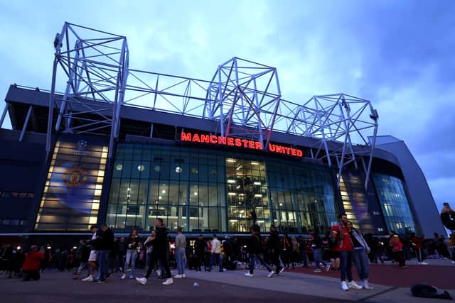 General view outside the stadium as fans arrive prior to the UEFA Champions League match between Manchester United and Galatasaray A.S at Old Trafford on October 03, 2023 in Manchester, England. (Photo by Alex Livesey/Getty Images)