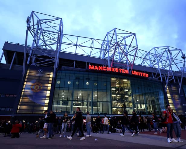 General view outside the stadium as fans arrive prior to the UEFA Champions League match between Manchester United and Galatasaray A.S at Old Trafford on October 03, 2023 in Manchester, England. (Photo by Alex Livesey/Getty Images)
