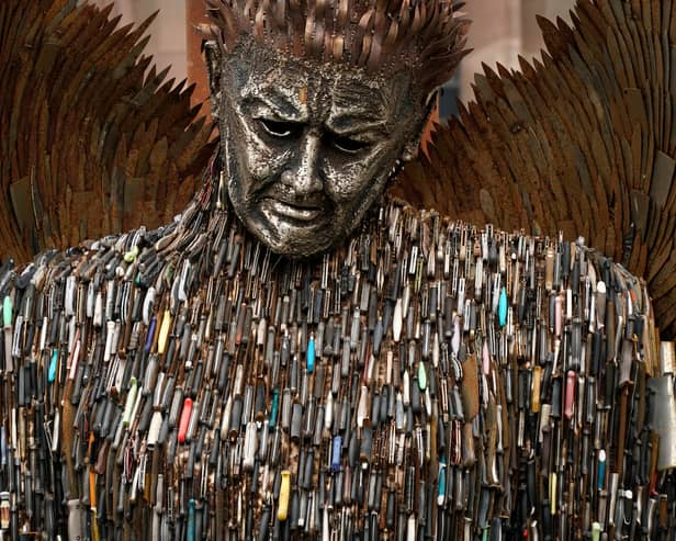  A detail from The Knife Angel sculpture outside Coventry Cathedral on March 14, 2019 in Coventry