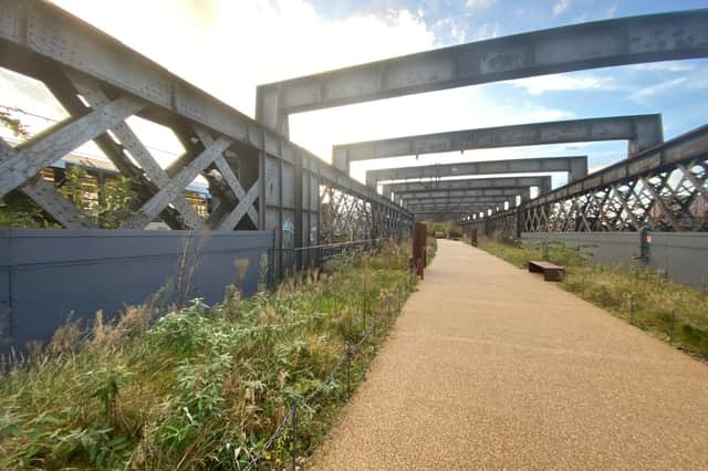 Castlefield Viaduct is a leafy walk above Manchester