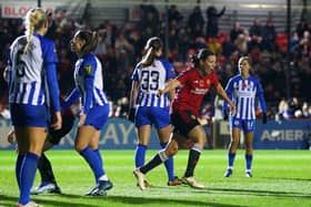 Rachel Williams celebrates her 98th minute leveller against Brighton at the weekend. Cr. Getty Images.