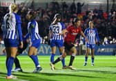 Rachel Williams celebrates her 98th minute leveller against Brighton at the weekend. Cr. Getty Images.