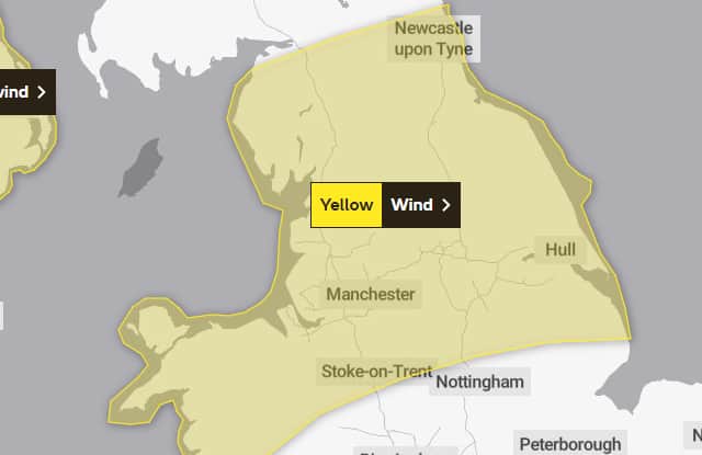 Where the Met Office yellow warning for wind covers 