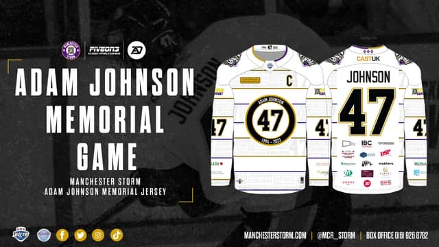 The jerseys the Manchester Storm will wear in the 'Adam Johnson Memorial Game'